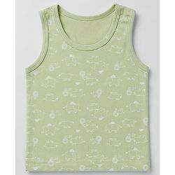 Babyhug 100% Cotton Single Jersey Knit Sleeveless Striped Sandos With Elephant Print Pack of 3 - Cream & Olive