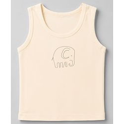 Babyhug 100% Cotton Single Jersey Knit Sleeveless Striped Sandos With Elephant Print Pack of 3 - Cream & Olive