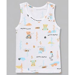Babyhug 100% Cotton Single Jersey Knit Sleeveless Striped Sando With Teddy Print Pack of 3 - Yellow, White & Sky Blue