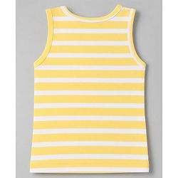 Babyhug 100% Cotton Single Jersey Knit Sleeveless Striped Sando With Teddy Print Pack of 3 - Yellow, White & Sky Blue