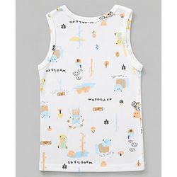 Babyhug 100% Cotton Single Jersey Knit Sleeveless Striped Sando With Teddy Print Pack of 3 - Yellow, White & Sky Blue