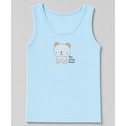 Babyhug 100% Cotton Single Jersey Knit Sleeveless Striped Sando With Teddy Print Pack of 3 - Yellow, White & Sky Blue
