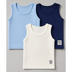 Babyhug 100% Cotton Single Jersey Knit Sleeveless Sando Pack of 3 - Blue,White, Light Blue