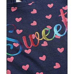 Babyhug 100% Cotton Knit Half Sleeves Hearts & Text Printed Nighty - Navy Blue