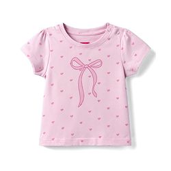 Babyhug 100% Cotton Knit Half Sleeves T-Shirt & Shorts Night Suit With Bow & Heart Print - Light Pink