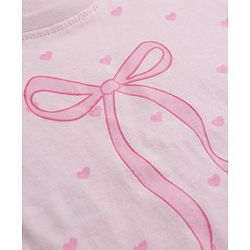 Babyhug 100% Cotton Knit Half Sleeves T-Shirt & Shorts Night Suit With Bow & Heart Print - Light Pink