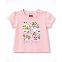 Babyhug Cotton Knit Half  Sleeves Polka Dots Printed T-Shirt & Shorts Night Suit - Light Pink