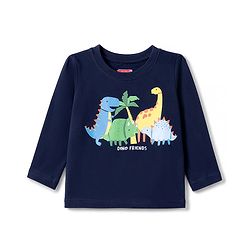 Babyhug Cotton Knit Full Sleeves Dino Printed & Striped Pyjama Night Suit - Navy Blue