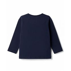 Babyhug Cotton Knit Full Sleeves Dino Printed & Striped Pyjama Night Suit - Navy Blue