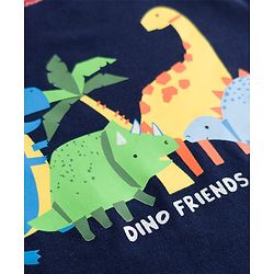 Babyhug Cotton Knit Full Sleeves Dino Printed & Striped Pyjama Night Suit - Navy Blue