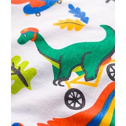 Babyhug 100% Cotton Knit Full Sleeves T-Shirt & Pyjama Co-Ord Night Suit With Dino Print - White