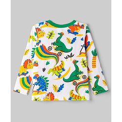 Babyhug 100% Cotton Knit Full Sleeves T-Shirt & Pyjama Co-Ord Night Suit With Dino Print - White