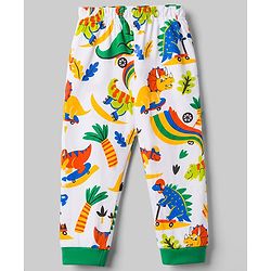 Babyhug 100% Cotton Knit Full Sleeves T-Shirt & Pyjama Co-Ord Night Suit With Dino Print - White