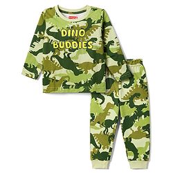 Babyhug 100% Cotton Knit Full Sleeves T-Shirt & Pyjama Co-Ord Night Suit With Dino Print - Green