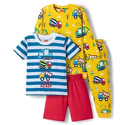 Babyhug 100% Cotton Knit Full Sleeves Co-Ords Pyjama & Shorts Night Suit with JCB Print Pack of 2 - Multicolour