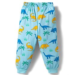 Babyhug 100% Cotton Knit Full Sleeves Co-ords T-Shirt Pyjama & Half Sleeves Short Night Suit Dino Print Pack of 2 - Multicolour