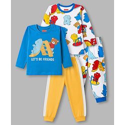 Babyhug Cotton Knit Full Sleeves  Animals Printed Co-Ords T-Shirt & Pyjama Night Suit Pack of 2 -Multicolour