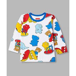 Babyhug Cotton Knit Full Sleeves  Animals Printed Co-Ords T-Shirt & Pyjama Night Suit Pack of 2 -Multicolour