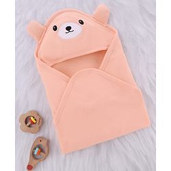 Babyhug 100% Cotton Knit Towel With Hood L 75 x B 75 cm - Peach