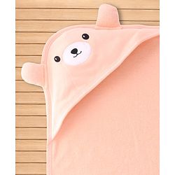 Babyhug 100% Cotton Knit Towel With Hood L 75 x B 75 cm - Peach