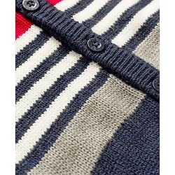 Babyhug Knit Full Sleeves Front Open Striped Sweater - Red