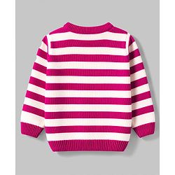 Babyhug Knit Full Sleeves Front Open Striped Sweater - Wine