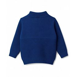 Babyhug Knit Full Sleeves Front Open Padded Sweater With Animal Patch - Blue