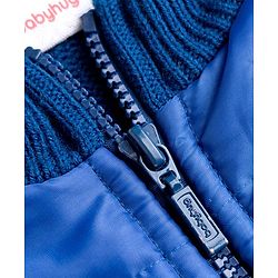 Babyhug Knit Full Sleeves Front Open Padded Sweater With Animal Patch - Blue