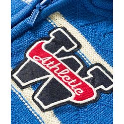 Babyhug Knit Full Sleeves Striped Hooded Sweater with Patch Deatailing - Royal Blue
