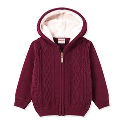 Babyhug Knit Full Sleeves Solid Colour Cable Knit Hooded Sweater - Maroon