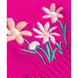 Babyhug Knit Full Sleeves Floral Embroidered Hooded Sweater - Dark Pink