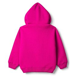 Babyhug Knit Full Sleeves Floral Embroidered Hooded Sweater - Dark Pink