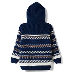 Babyhug Knit Full Sleeves Hooded Sweater with Abstract Design - Navy Blue
