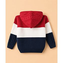 Babyhug Unisex Knit Full Sleeves Hooded Sweater with Cable Knit Design - Red