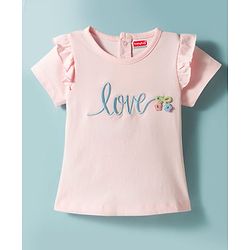 Babyhug 100% Cotton Knit Half Sleeves T-Shirt With Love Embroidery - Multicolor
