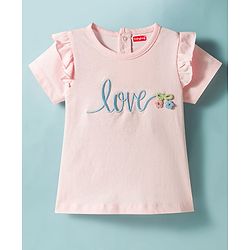 Babyhug 100% Cotton Knit Half Sleeves T-Shirt With Love Embroidery - Multicolor