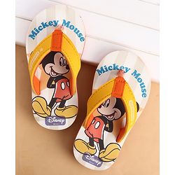Cute Walk by Babyhug Slip-On Flip Flops With Mickey Mouse Print - Beige