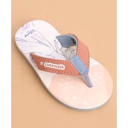 Cute Walk by Babyhug Slip Ons Flip Flops With Princess Print - Peach