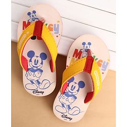 Cute Walk by Babyhug Slip Ons Flip Flops With Mickey Mouse Print - Beige