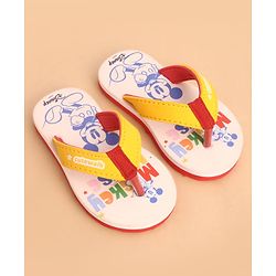 Cute Walk by Babyhug Slip Ons Flip Flops With Mickey Mouse Print - Beige