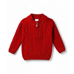 Babyhug Knit Full Sleeves Cable Knitted Pullover - Red