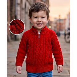 Babyhug Knit Full Sleeves Cable Knitted Pullover - Red