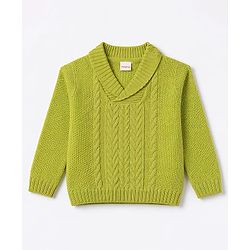 Babyhug Knit Full Sleeves Pullover Sweater With Cable Knit - Lime Green