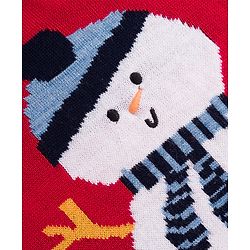 Babyhug Knit Full Sleeves Sweater Set with Snow Man Design - Red