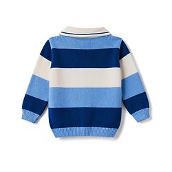 Babyhug Knit Full Sleeves Striped Front Open Sweater Set - Light Blue