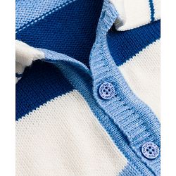Babyhug Knit Full Sleeves Striped Front Open Sweater Set - Light Blue