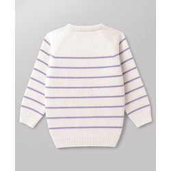 Babyhug Knit Full Raglan Sleeves  Sweater Set with Stripes - White