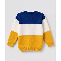 Babyhug Knit Full Sleeves Tiger Embroidered Sweater Set - Navy Blue