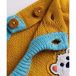 Babyhug Knit Full Sleeves Striped Sweater Set with Bear Design - Light Blue