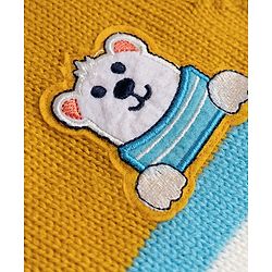 Babyhug Knit Full Sleeves Striped Sweater Set with Bear Design - Light Blue